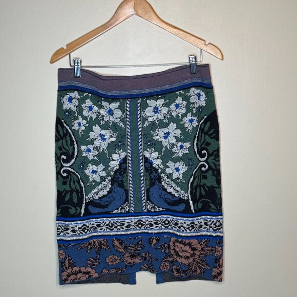 Anthropologie Moth Jacquard Floral Print Knit Skirt. Medium - Picture 4 of 7